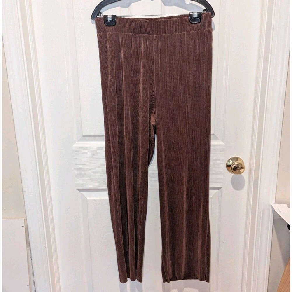 Y2K Ribbed‎ Velour Flare Pants Brown Boho Lounge Aesthetic Medium